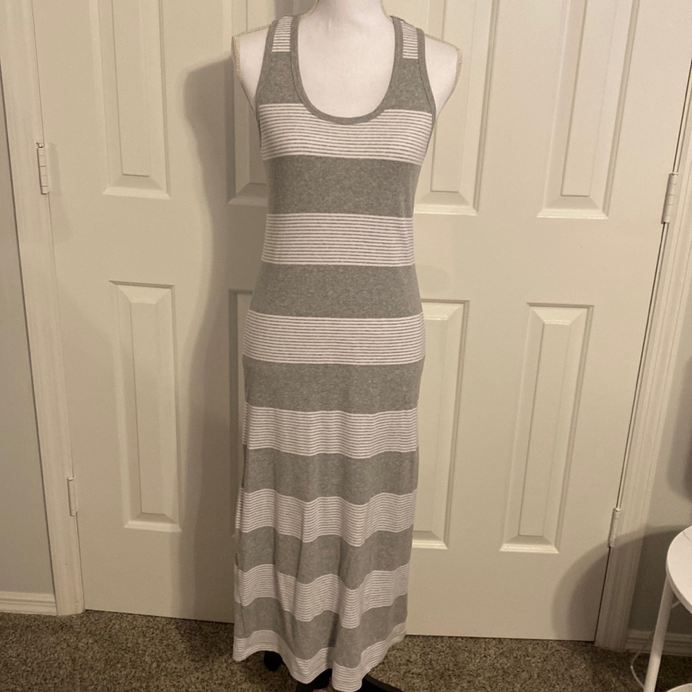 Marc of New York Gray performance gray with white stripe maxi dress